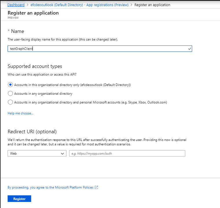 New Application Registration