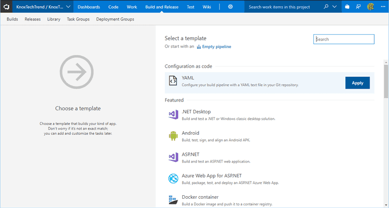 VSTS YAML Select